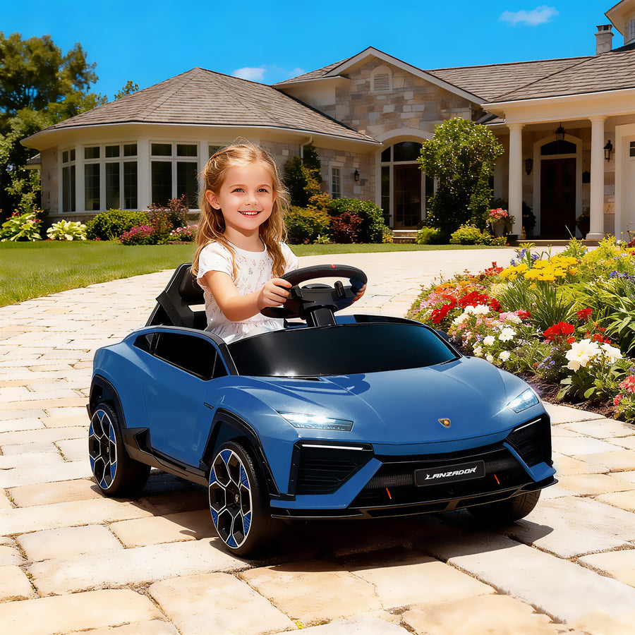 Lasten sähköauto Lamborghini 12V, 2,4 GHz kaukosäädin, LED ja musiikki, 3–6 v, sininen
