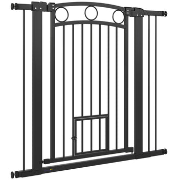 Korkea koiraportti kissaluukulla, leveys 76–104 cm, korkeus 96 cm, puristus- tai ruuvikiinnitys, musta