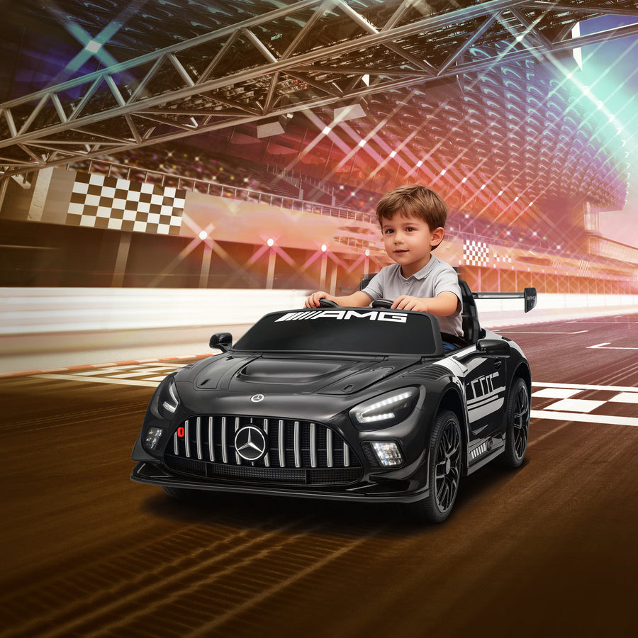 Lasten sähköauto Mercedes-AMG 12V, kaukosäädin, LED ja langaton musiikki, 3–8 v, musta