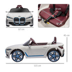 Lasten sähköauto BMW i4 – turvavyö, kaukosäädin ja multimediasoitin, 12V akku, valkoinen
