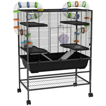 Rymlig hamsterbur med rör och plattformar – träningshjul, hydda och hjul – 109 cm