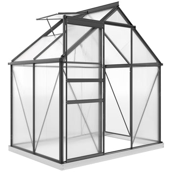 Alumiininen polykarbonaattikasvihuone perustuksella ja kattoikkunalla, 2,5 m², harmaa