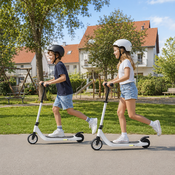 Lasten sähköpotkulauta 120 W, 8 km/h, kantama 6 km, säädettävä, 6 v+, musta/valkoinen