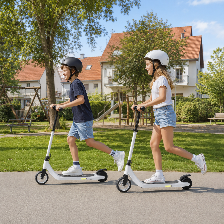 Lasten sähköpotkulauta 120 W, 8 km/h, kantama 6 km, säädettävä, 6 v+, musta/valkoinen