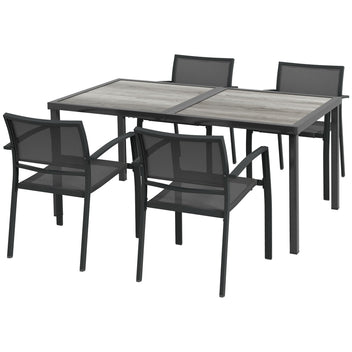 Ruokailuryhmä neljälle pinottavilla tuoleilla, 150 cm pöytä, harmaa