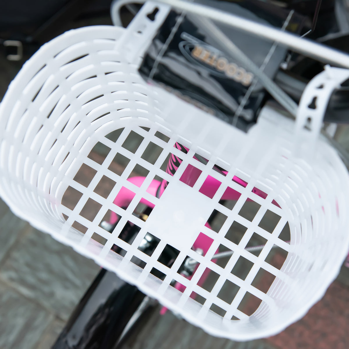 Lasten potkulauta korilla ja mukitelineellä, lokasuojat, kaksoisjarrut, 5–12 v, valkoinen/pinkki