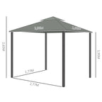 Alumiininen paviljonki 2,96 x 2,96 m verhoilla ja kaksoiskatolla, tummanharmaa