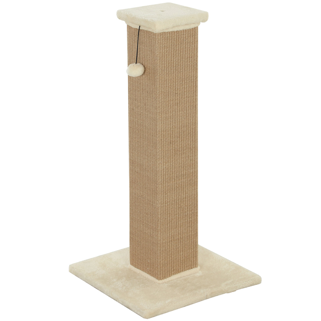 Korkea kissan raapimispylväs juuttiköydellä ja pallolla, 81 cm, beige