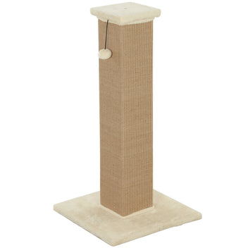 Korkea kissan raapimispylväs juuttiköydellä ja pallolla, 81 cm, beige