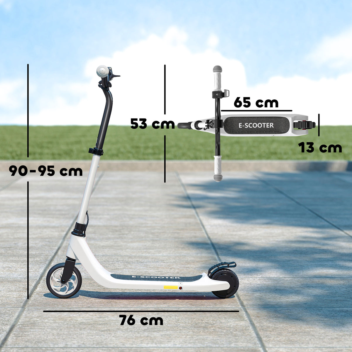 Lasten sähköpotkulauta 120 W, 8 km/h, kantama 6 km, säädettävä, 6 v+, musta/valkoinen