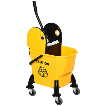 Moppiämpäri pyörillä 26 l puristimella, 4 hiljaista pyörää, PP-muovi ja metalli, keltainen