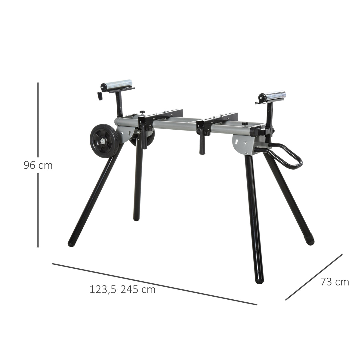 Jiirisahan jalusta rullatuilla, jatkettava 123,5–245 cm, kokoontaitettava, kantavuus 150 kg