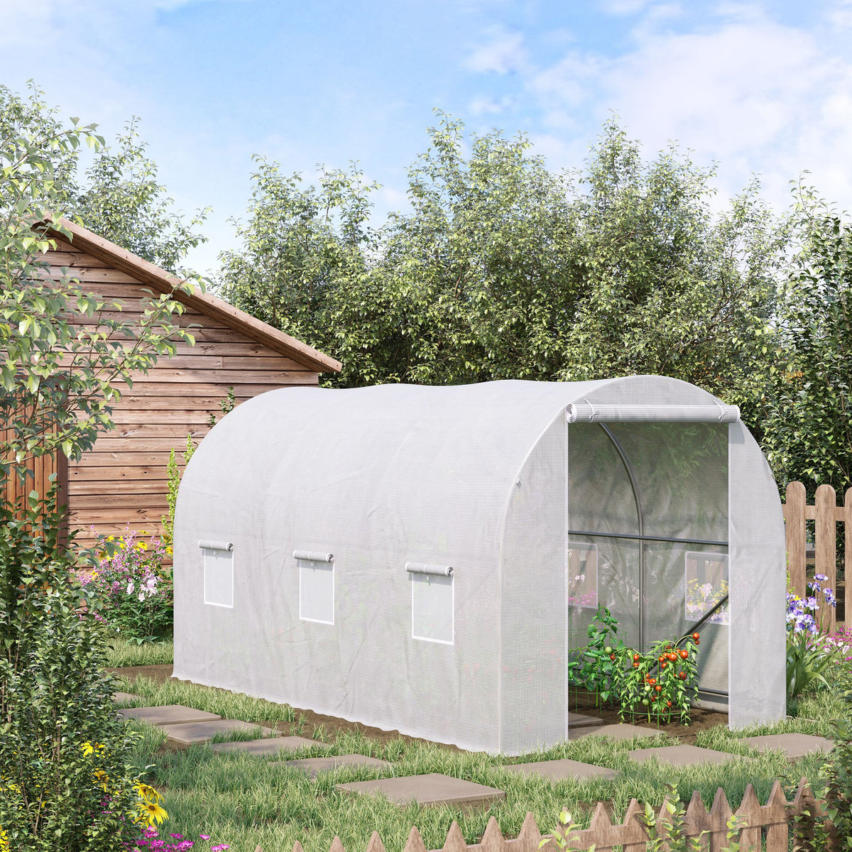 Tunnelikasvihuone sinkityllä rungolla, 3,5 x 2 x 2 m, valkoinen