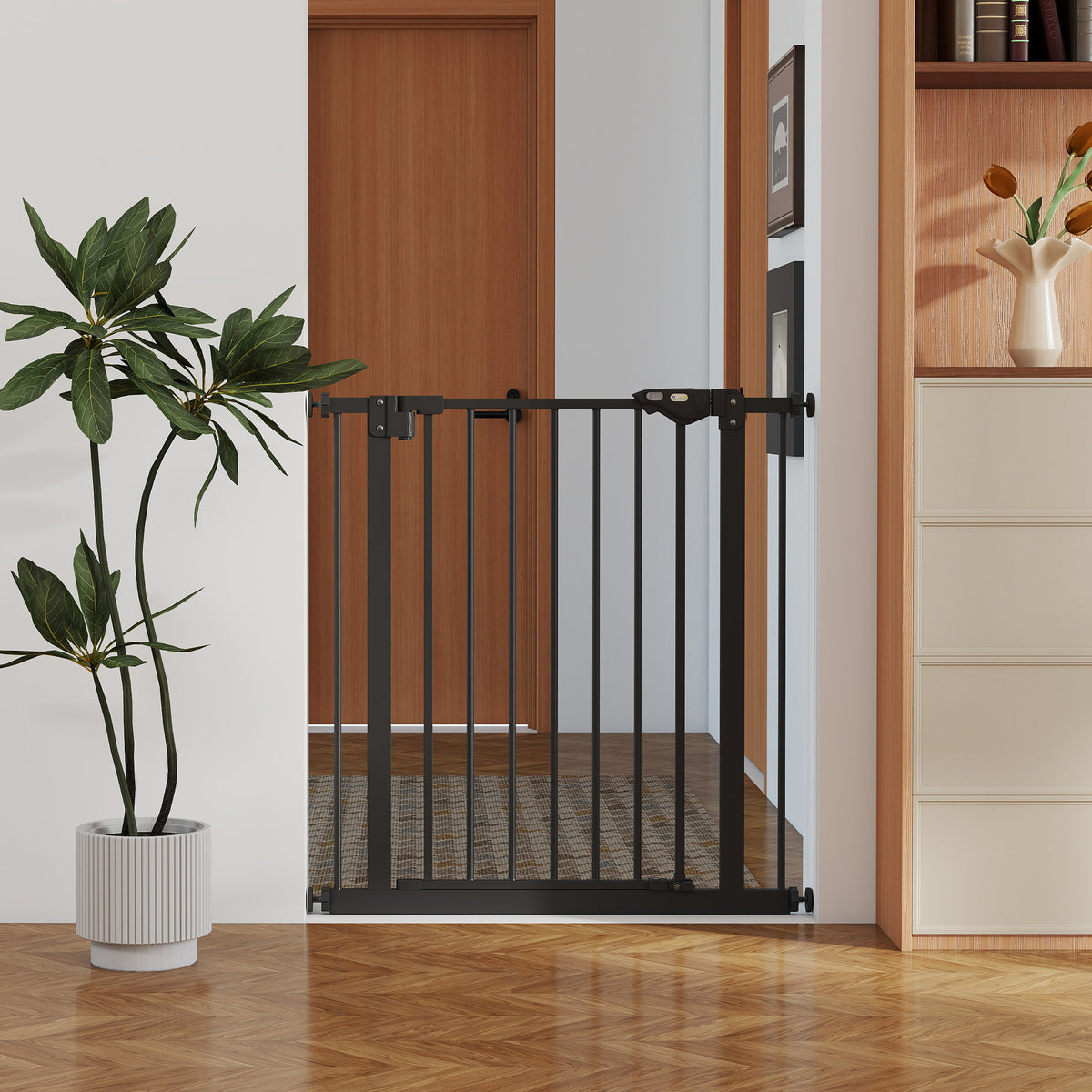 Koiraportti ilman porausta, automaattisesti sulkeutuva, leveys 74–80 cm, metalli, musta