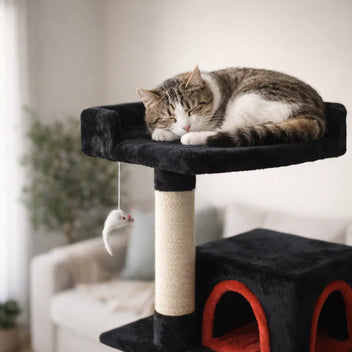 Kattklätterträd 170 cm – 2 grottor, 3 nivåer, 9 cm sisalstomme