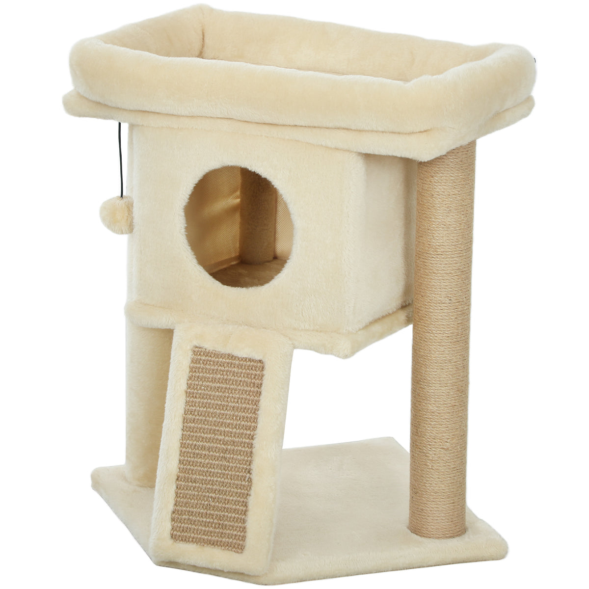 Kissan raapimispuu pesällä ja juuttimatolla, 57 cm, beige