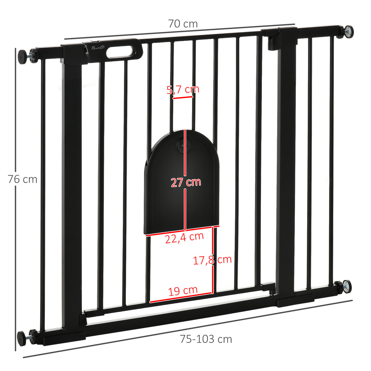 Koiraportti lemmikkiluukulla, kaksoislukitus, ilman porausta, leveys 75–103 cm, musta