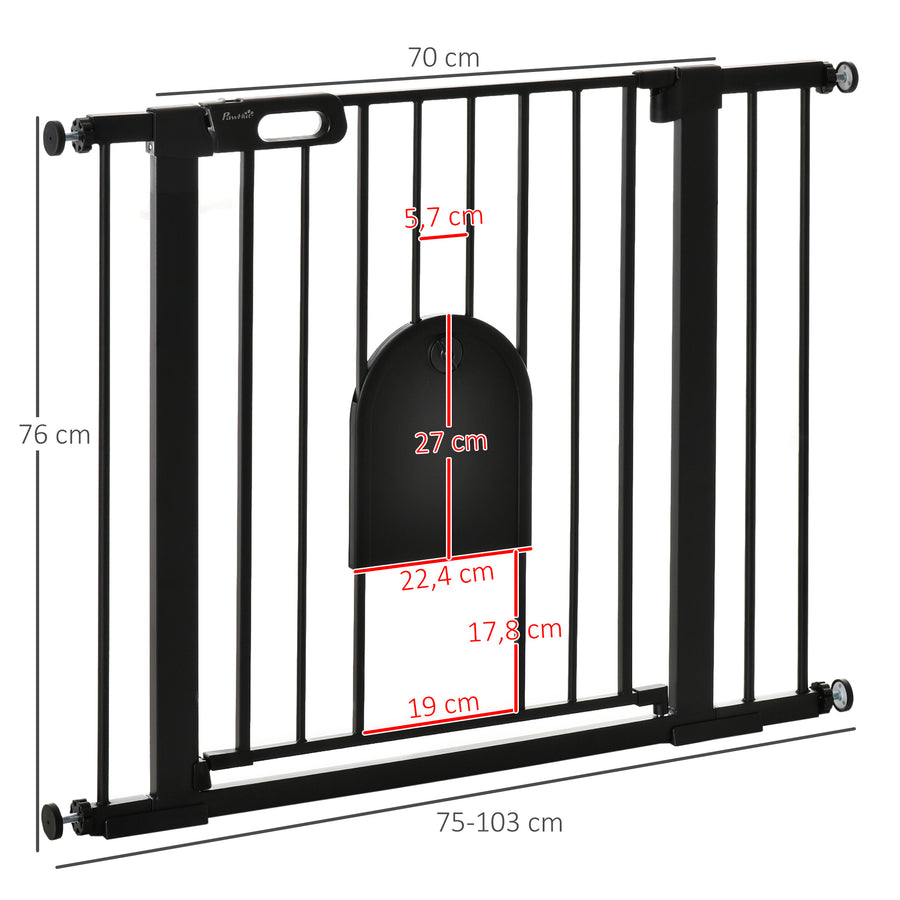 Koiraportti lemmikkiluukulla, kaksoislukitus, ilman porausta, leveys 75–103 cm, musta
