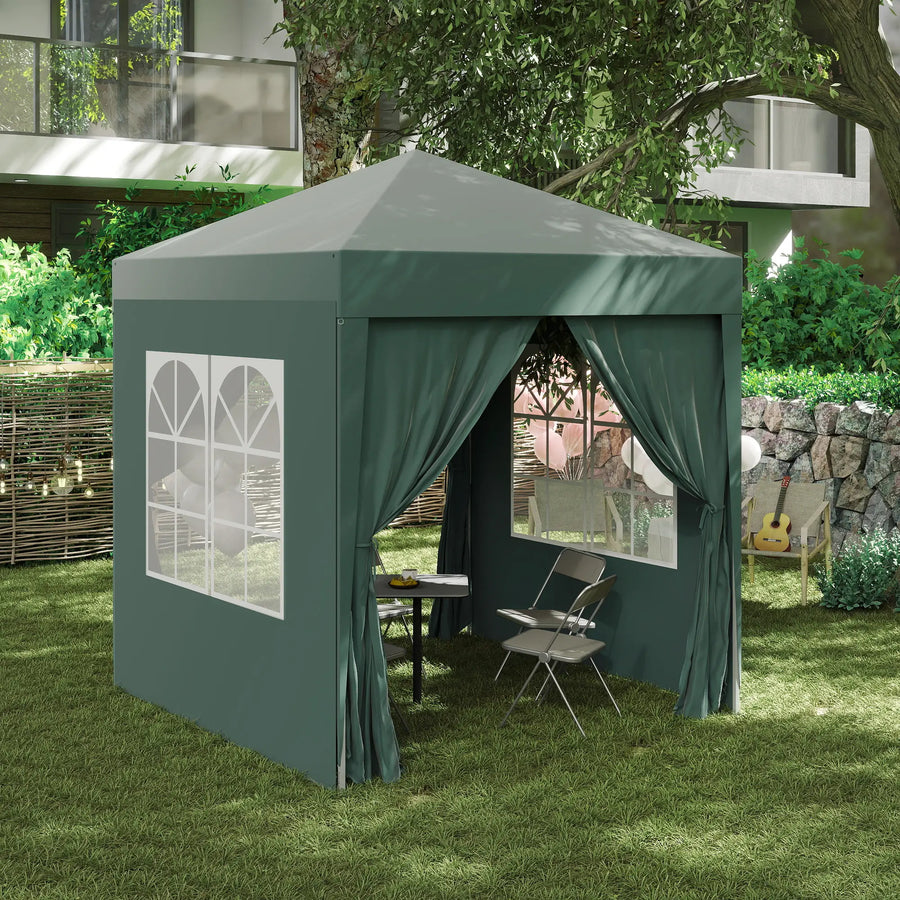 Pop up -paviljonki 2 x 2 m, 4 irrotettavaa sivuseinää ja kantolaukku, tummanvihreä