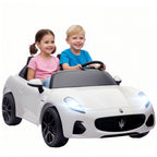 Lasten sähköauto Maserati kahdelle 12V, kaukosäädin, LED ja MP3, 3–8 km/h, valkoinen