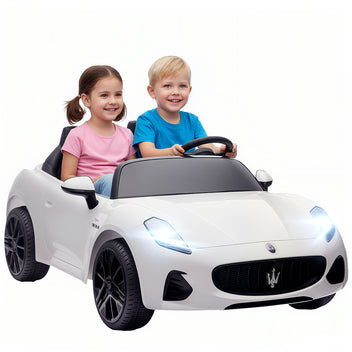 Lasten sähköauto Maserati kahdelle 12V, kaukosäädin, LED ja MP3, 3–8 km/h, valkoinen