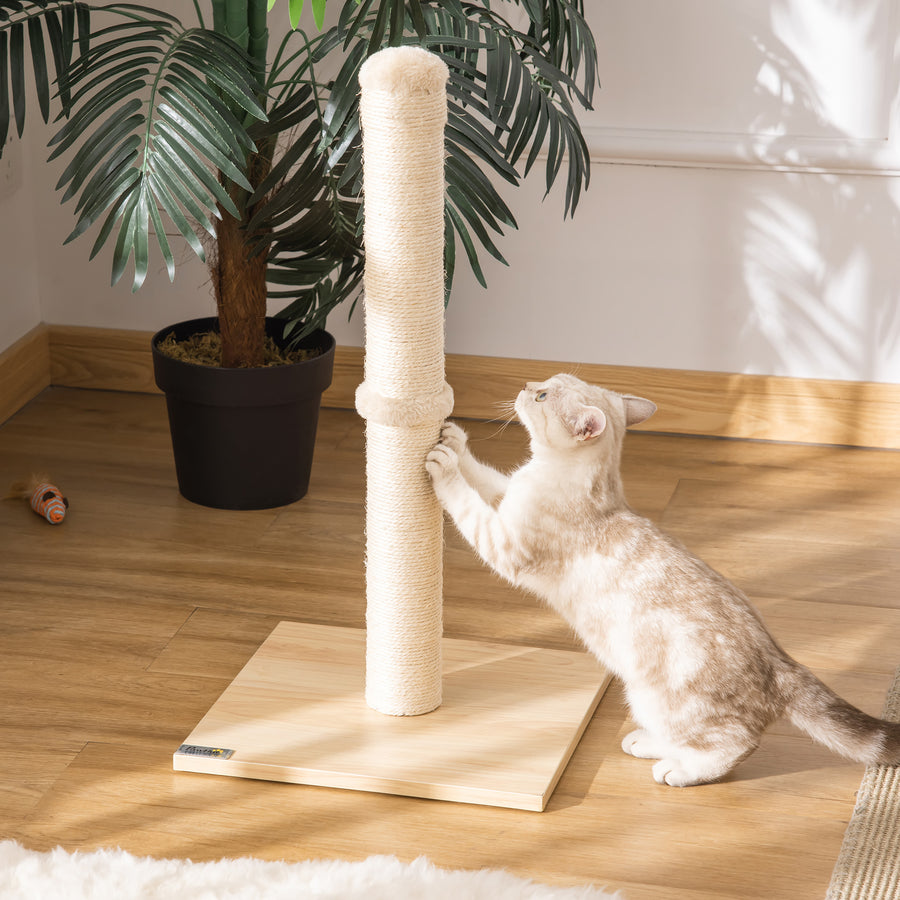 Kissan raapimispylväs sisalköydellä ja pallolla, 60 cm, beige/tammi
