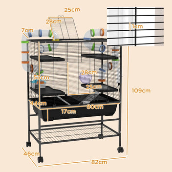 Rymlig hamsterbur med rör och plattformar – träningshjul, hydda och hjul – 109 cm