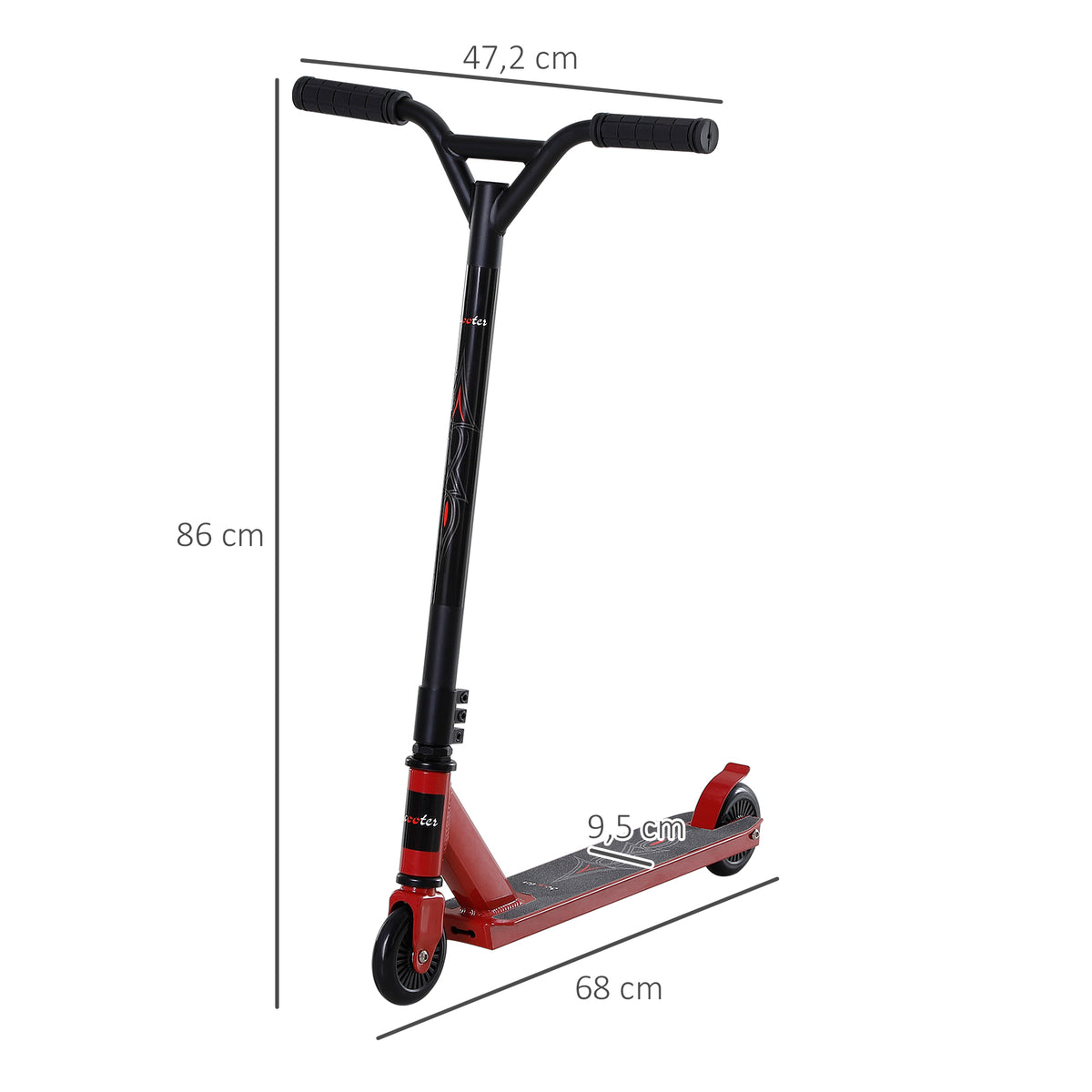 Temppupotkulauta alumiinia, 100 mm PU-pyörät, freestyle, 14 v+, punainen