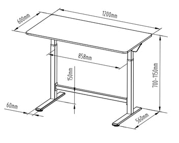 Säätöpöytä kaasujousella 120 x 60 cm – 70–115 cm, johdoton, 20 kg
