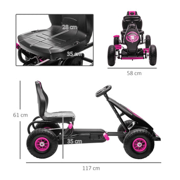 Lasten polkuautokartingauto kumirenkailla, säädettävä istuin, 5–12 v, pinkki/musta