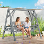 Puinen keinupenkki kahdelle sivutasoilla ja mukitelineillä, harmaa