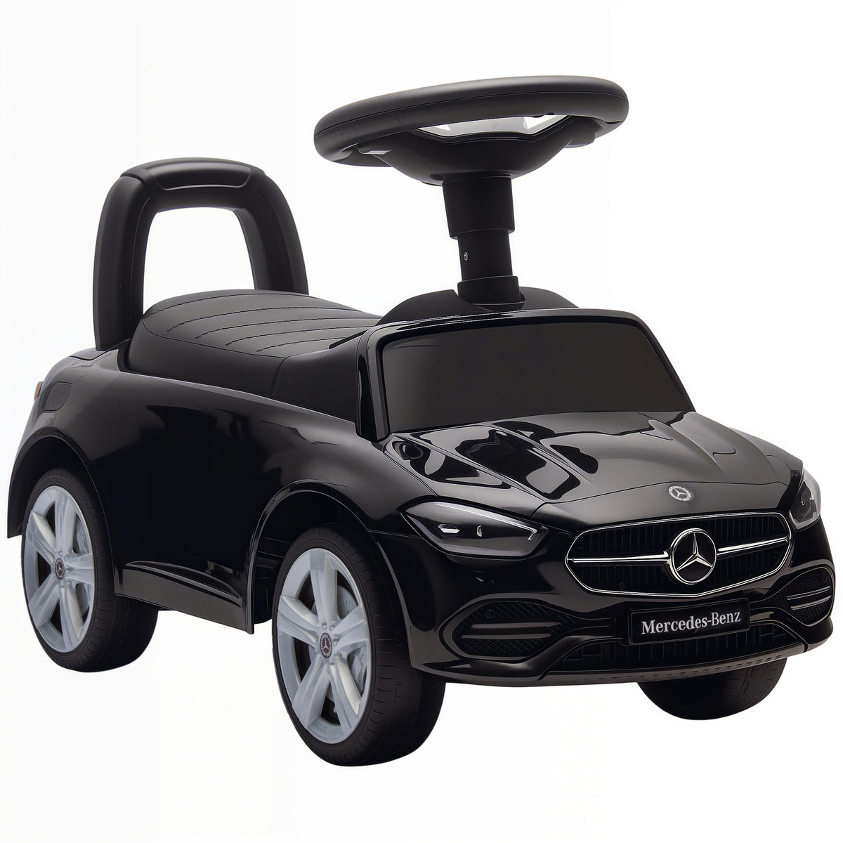 Lasten potkuauto Mercedes-Benz C-sarja, äänitorvi ja käynnistysääni, säilytystila, 18–36 kk, musta