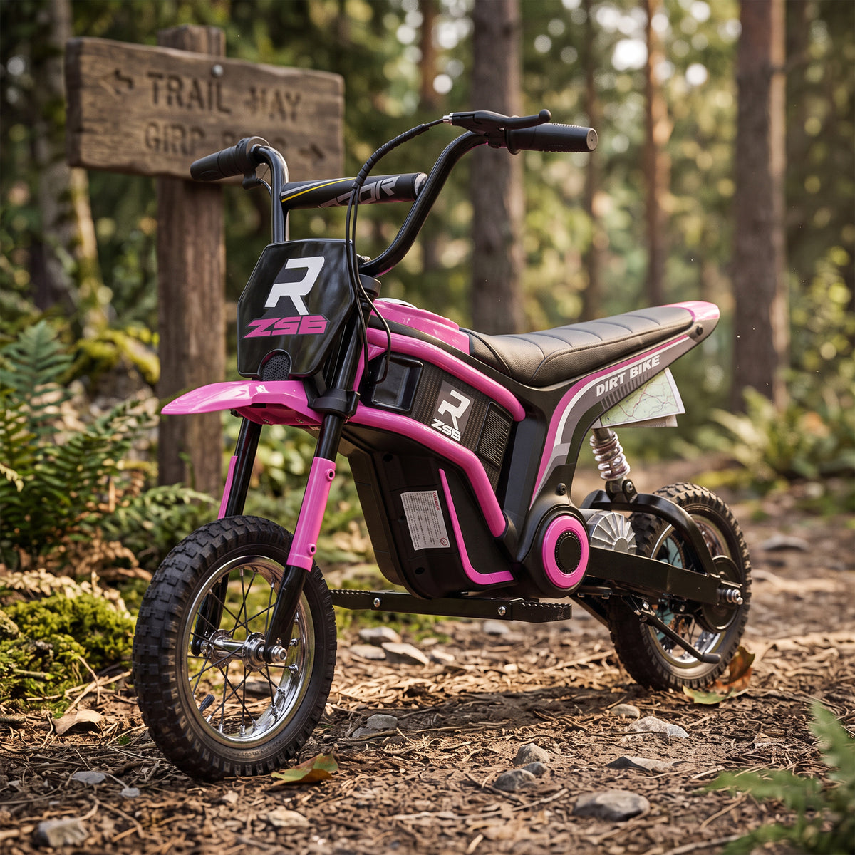 Lasten sähkömoottoripyörä 24V 350 W, kahvakaasu, takajousitus, 8–16 km/h, 8–12 v, pinkki
