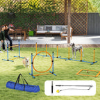 Koiran agility-setti 7 osaa: este, rengas, pujottelu, pysähdysruutu, pallot ja pilli, oranssi