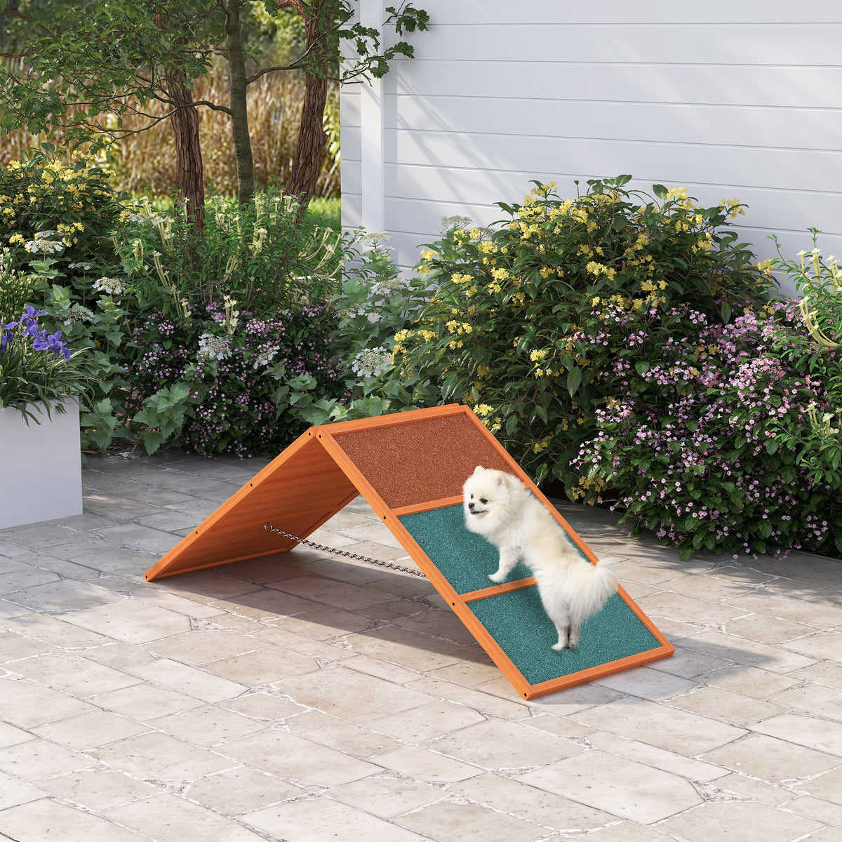 Koiran agility A-este, korkeus säädettävä, liukumaton, kuusi, 173 x 59 x 66 cm, oranssi