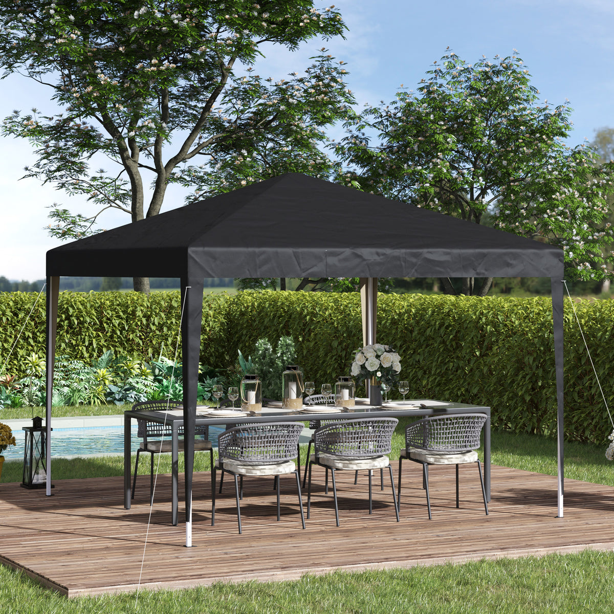 Pop-up-katos 2,95 x 2,95 m kantolaukulla, UV-suoja, musta
