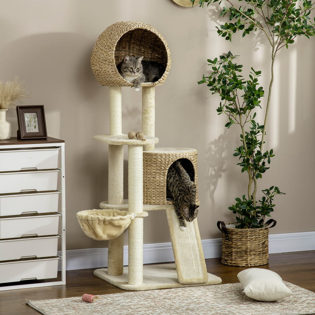 Iso kissan raapimispuu kahdella pesällä ja riippumatolla, 150 cm, beige