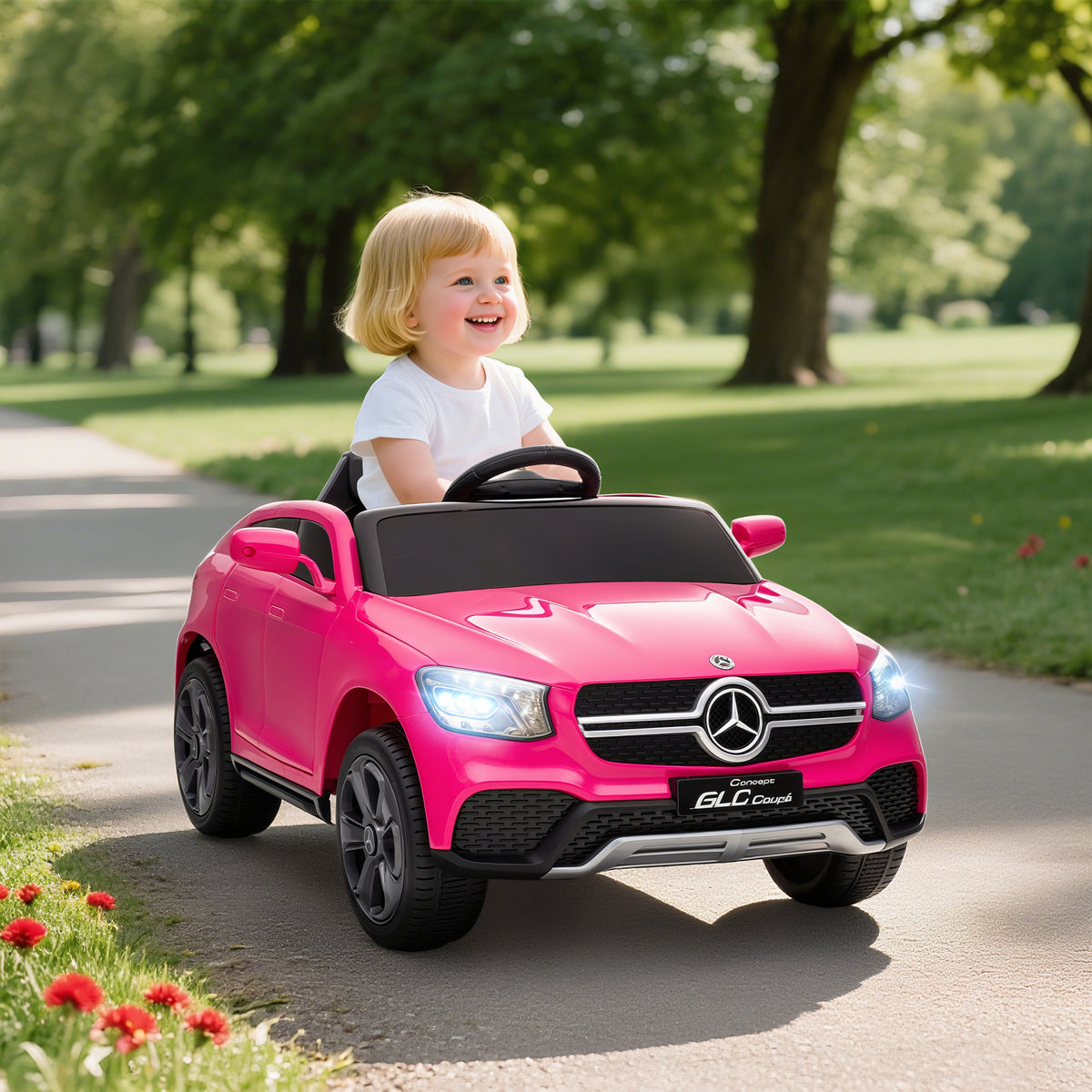 Lasten sähköauto Mercedes-Benz GLC Coupé 12V, kaukosäädin, LED ja musiikki, 3–6 v, pinkki