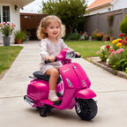 Lasten sähkömopo Vespa 6V tukipyörillä, ajovalo ja äänitorvi, 2,5 km/h, 2–4 v, pinkki