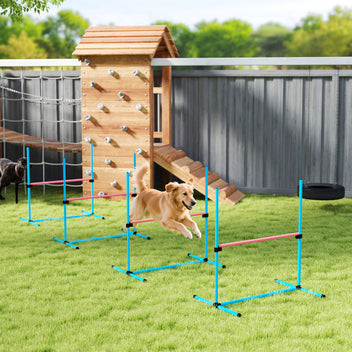 Koiran agility-esteet 4 kpl, korkeus säädettävä, kantolaukku, 99 x 65 x 94 cm, vaaleansininen