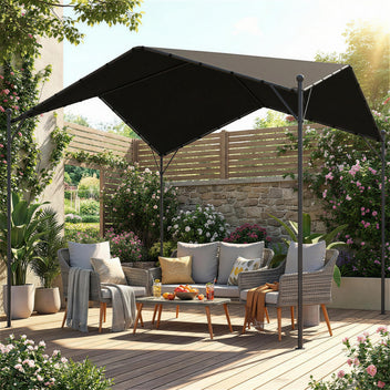 Pergola harjakatolla ja kolmiotuilla, 3 x 3 m, tummanharmaa