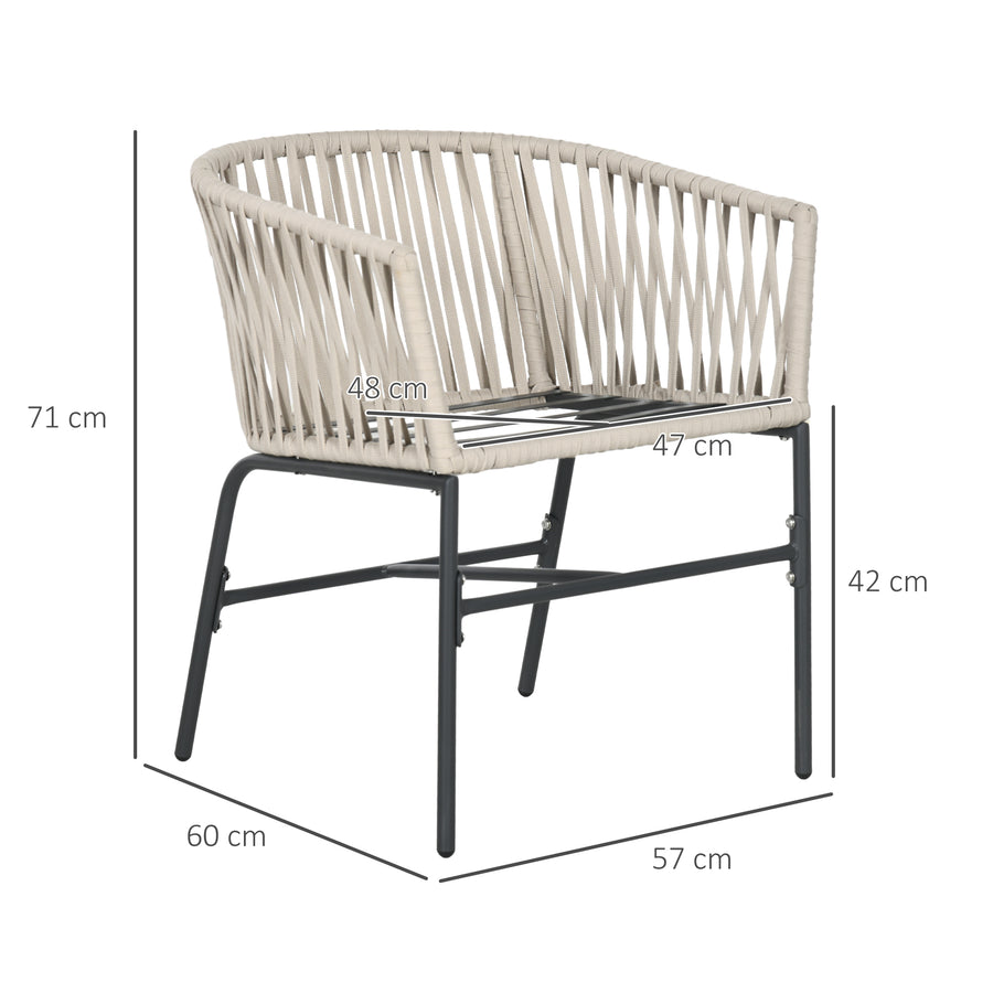 Boho-tyyliset terassituolit punotulla istuinkuorella ja tyynyillä, 2 kpl, beige