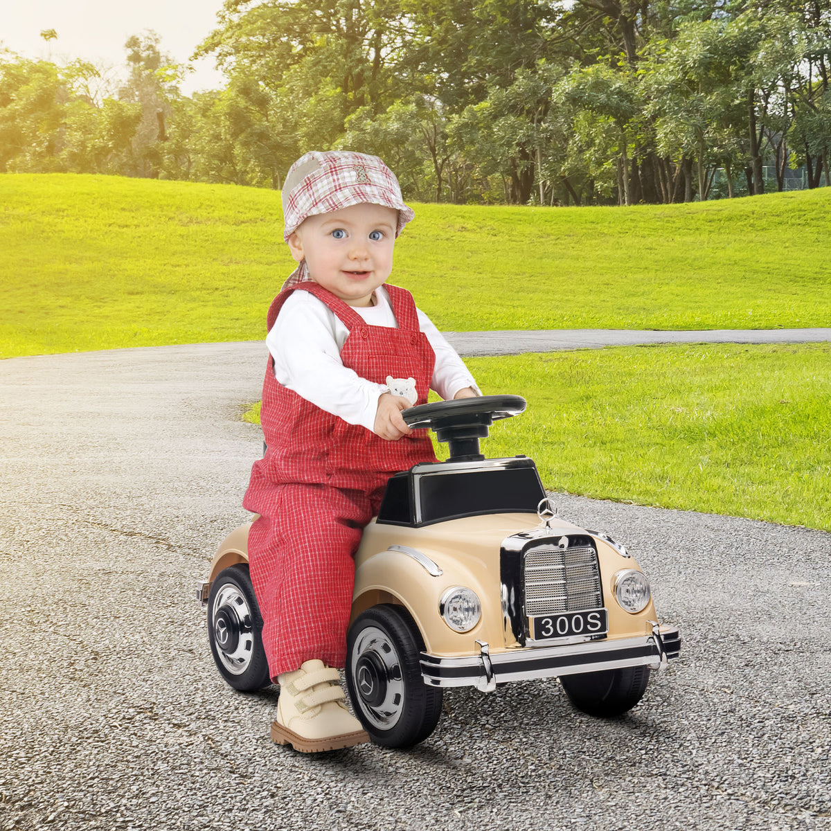 Lasten potkuauto Mercedes-Benz 300 S, säilytystila istuimen alla, 18–48 kk, beige