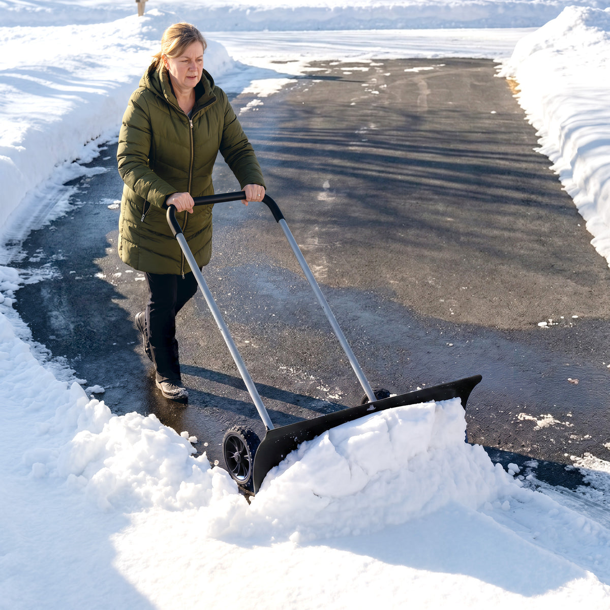 Leveä lumilinko pyörillä, alumiininen, 95 cm, musta