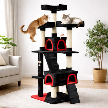 Kattklätterträd 170 cm – 2 grottor, 3 nivåer, 9 cm sisalstomme