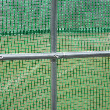 Harjakattoinen muovikasvihuone hyttysverkkoikkunoilla, 3,5 x 3 x 2 m, tummanvihreä