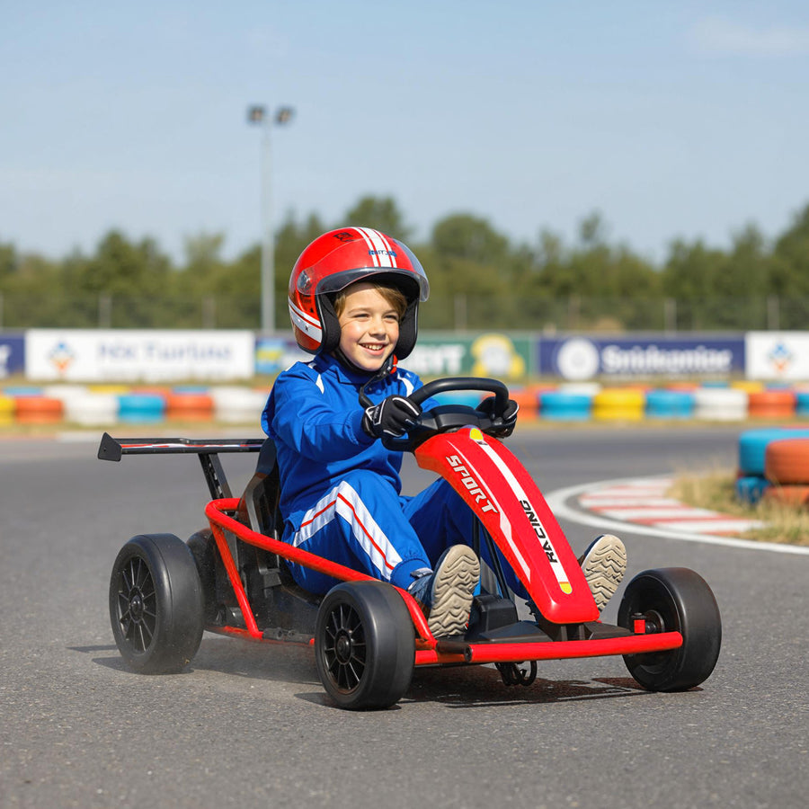 Lasten sähkökartingauto 24V driftirenkailla, 6–13 km/h, turvavyö ja musiikki, punainen