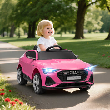 Lasten sähköauto Audi e-tron 12V, kaukosäädin, turvavyö ja musiikki, 3–5 v, pinkki