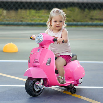 Lasten sähkömopo Vespa 6V irrotettavilla tukipyörillä, ajovalo ja äänitorvi, 1,5–3 v, pinkki