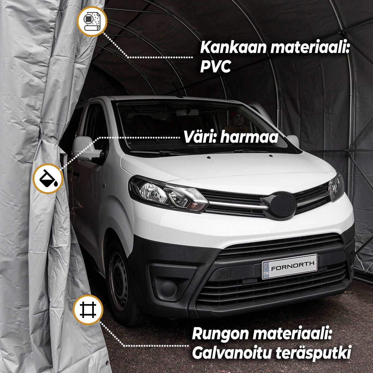 FORNORTH PRESSUTALLI 3,5X7,5M, VAALEANHARMAA 350G PVC